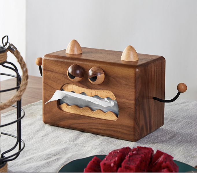 Solid Wood Small Monster Tissue Box