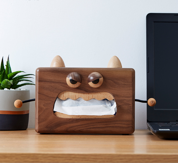 Solid Wood Small Monster Tissue Box